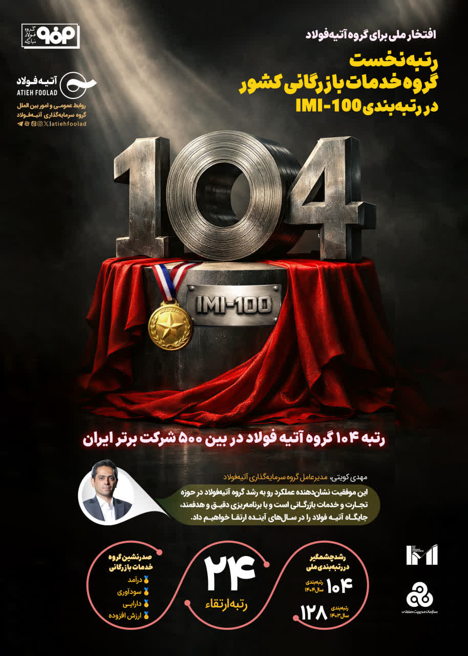 گروه آتیه&zwnj;فولاد، رتبه نخست گروه خدمات بازرگانی کشوردر همایش شرکت&zwnj;های برتر ایران IMI-100